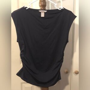 Navy Blue blouse with Cap Sleeves and side ruching.